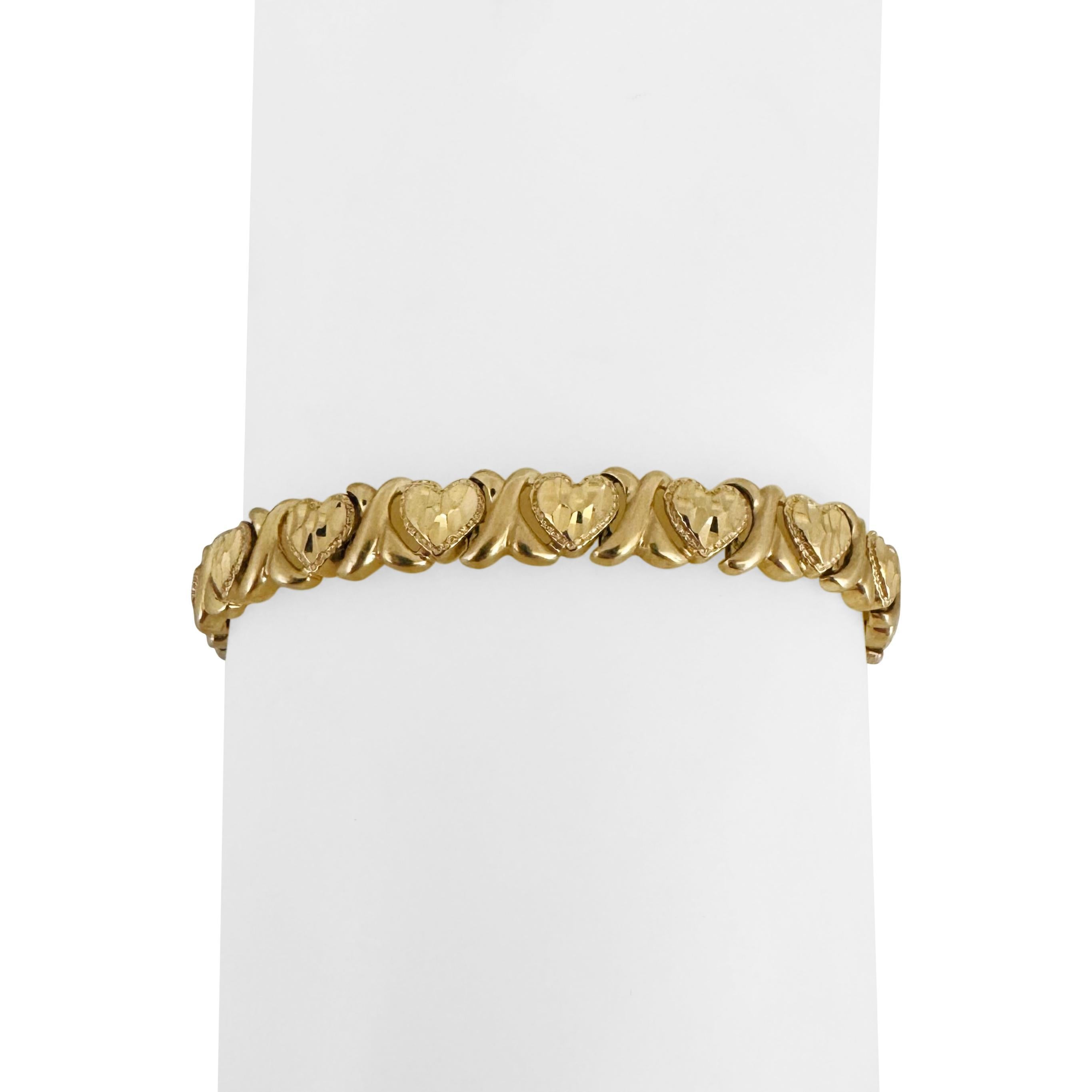 14k Gelbgold 10,8g Diamantschliff Herzen und Kissen XO Gliederarmband 7