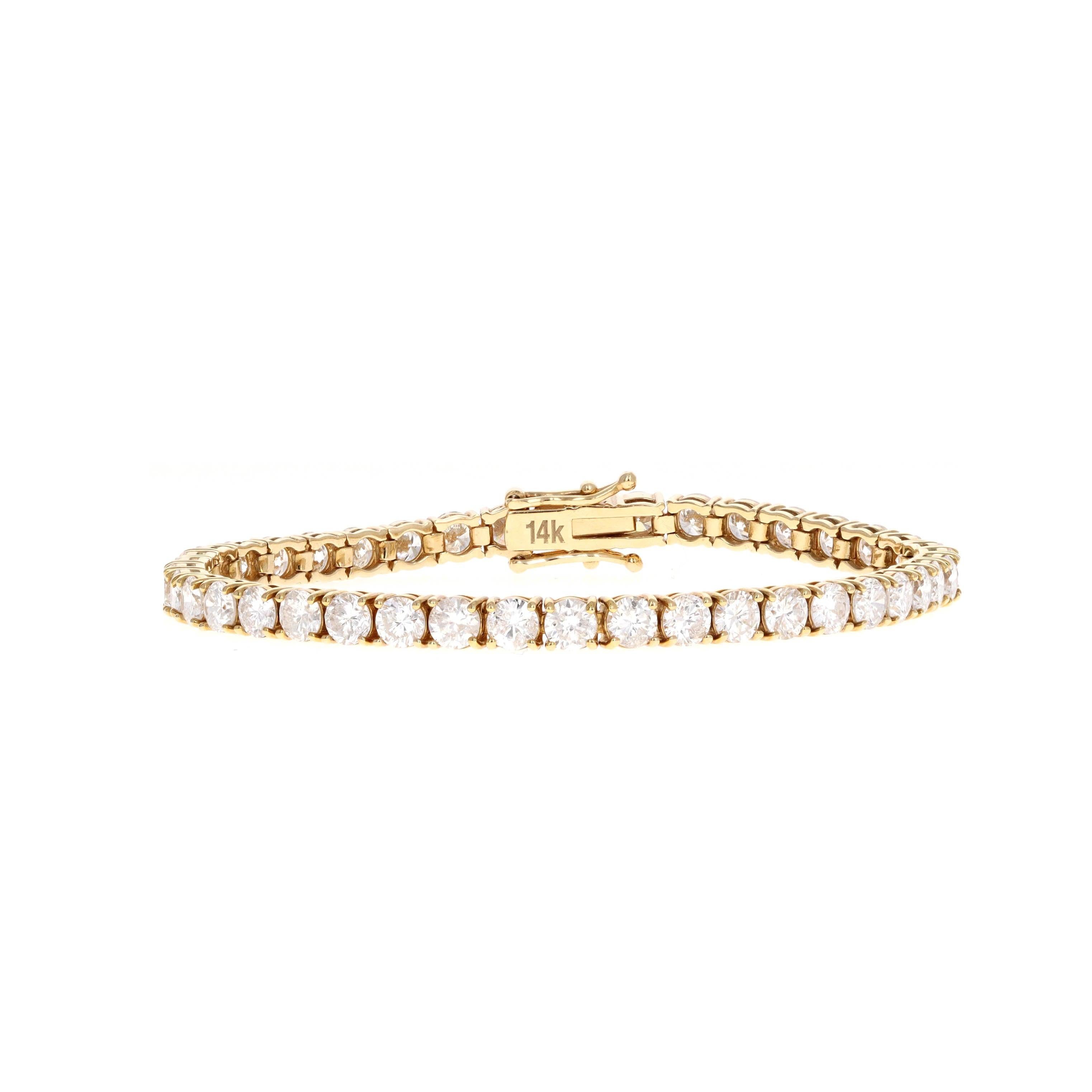 Bracelet tennis en or jaune 14 carats avec diamants ronds d'un poids total de 10,92 carats Pour femmes en vente