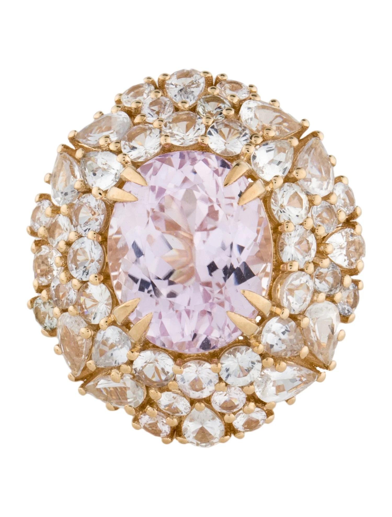 Artist 14K Yellow Gold 10.94ct Kunzite & 5.99ctw Sapphire Cocktail Ring, Size 7