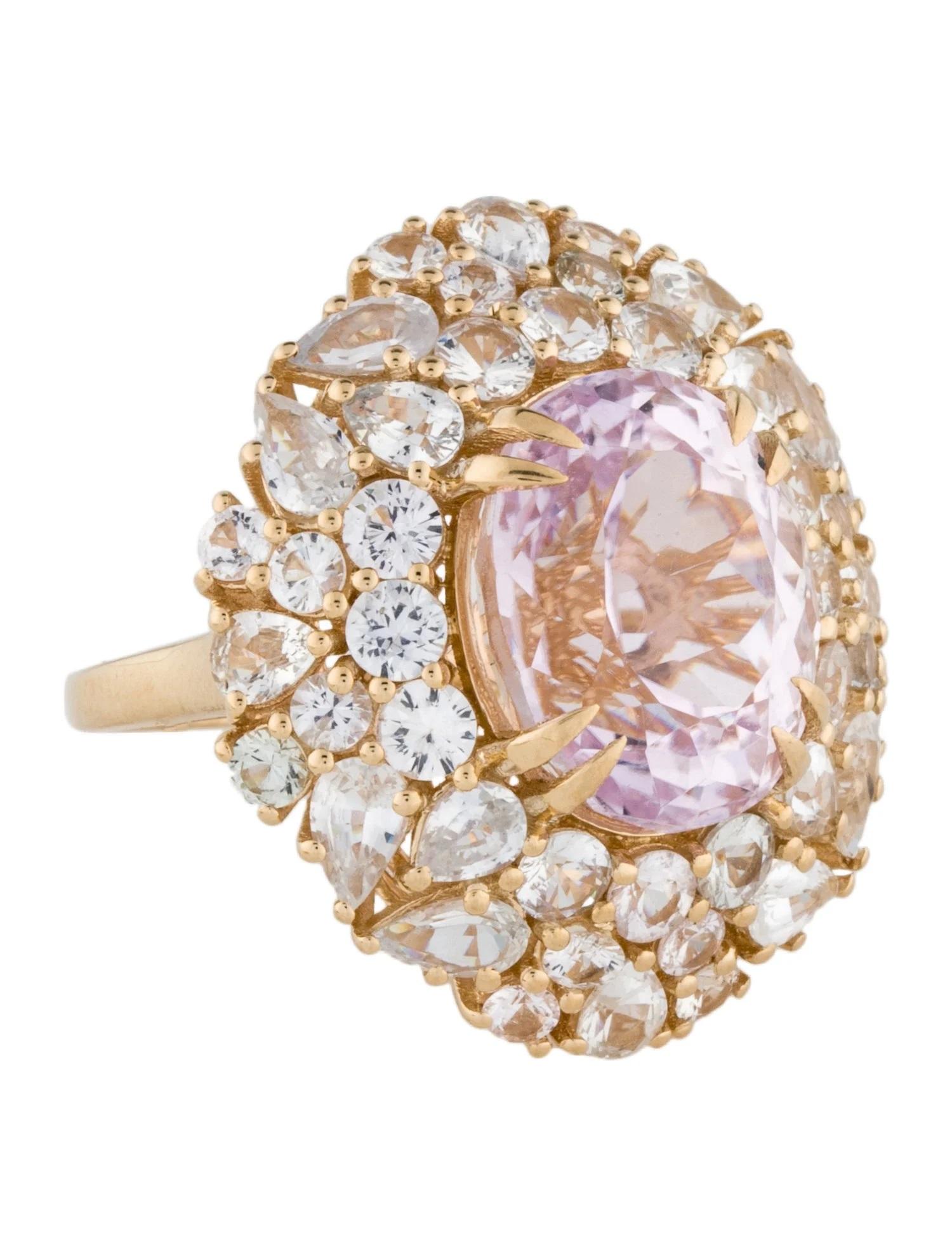 Pear Cut 14K Yellow Gold 10.94ct Kunzite & 5.99ctw Sapphire Cocktail Ring, Size 7