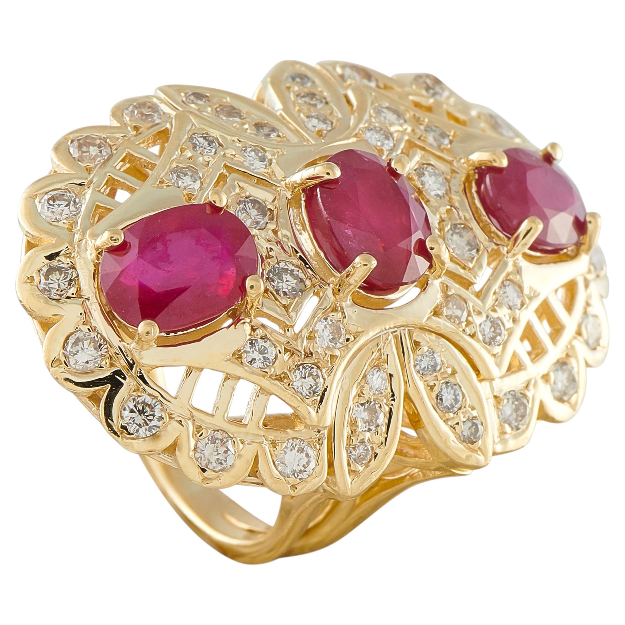 14K Yellow Gold 1.0ct Diamond and Ruby Ring MF23-050526 For Sale