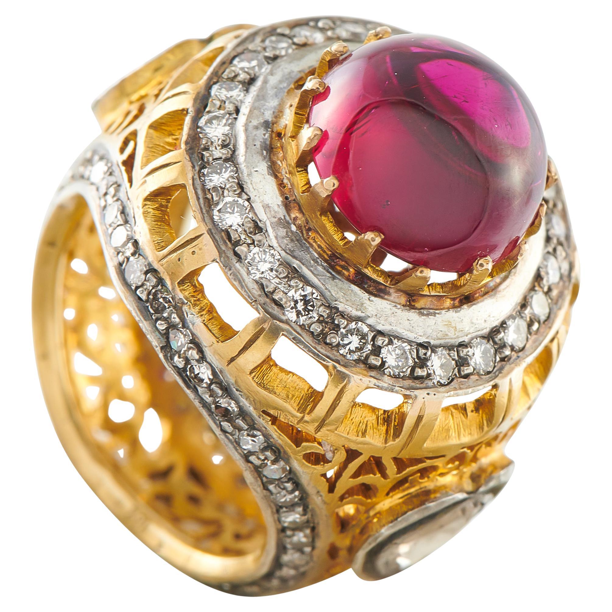 14K Yellow Gold 1.0ct Diamond and Tourmaline Ring MF19-020926