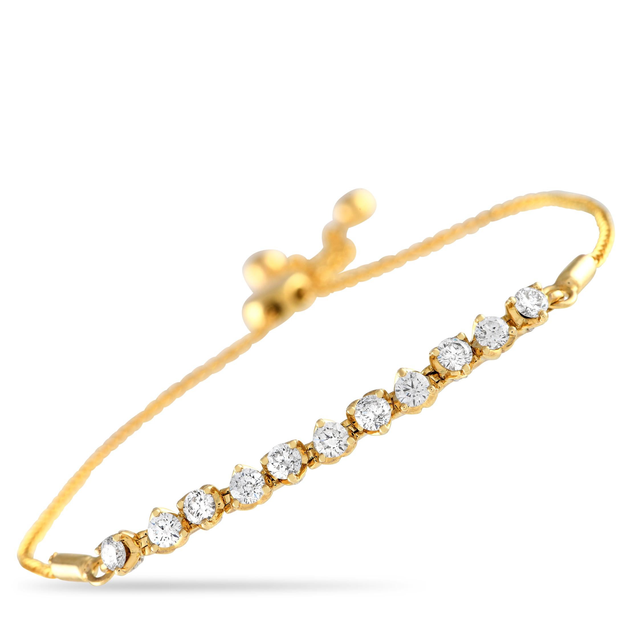 14K Yellow Gold 1.0ct Diamond Bolo Bracelet  In New Condition For Sale In Southampton, PA