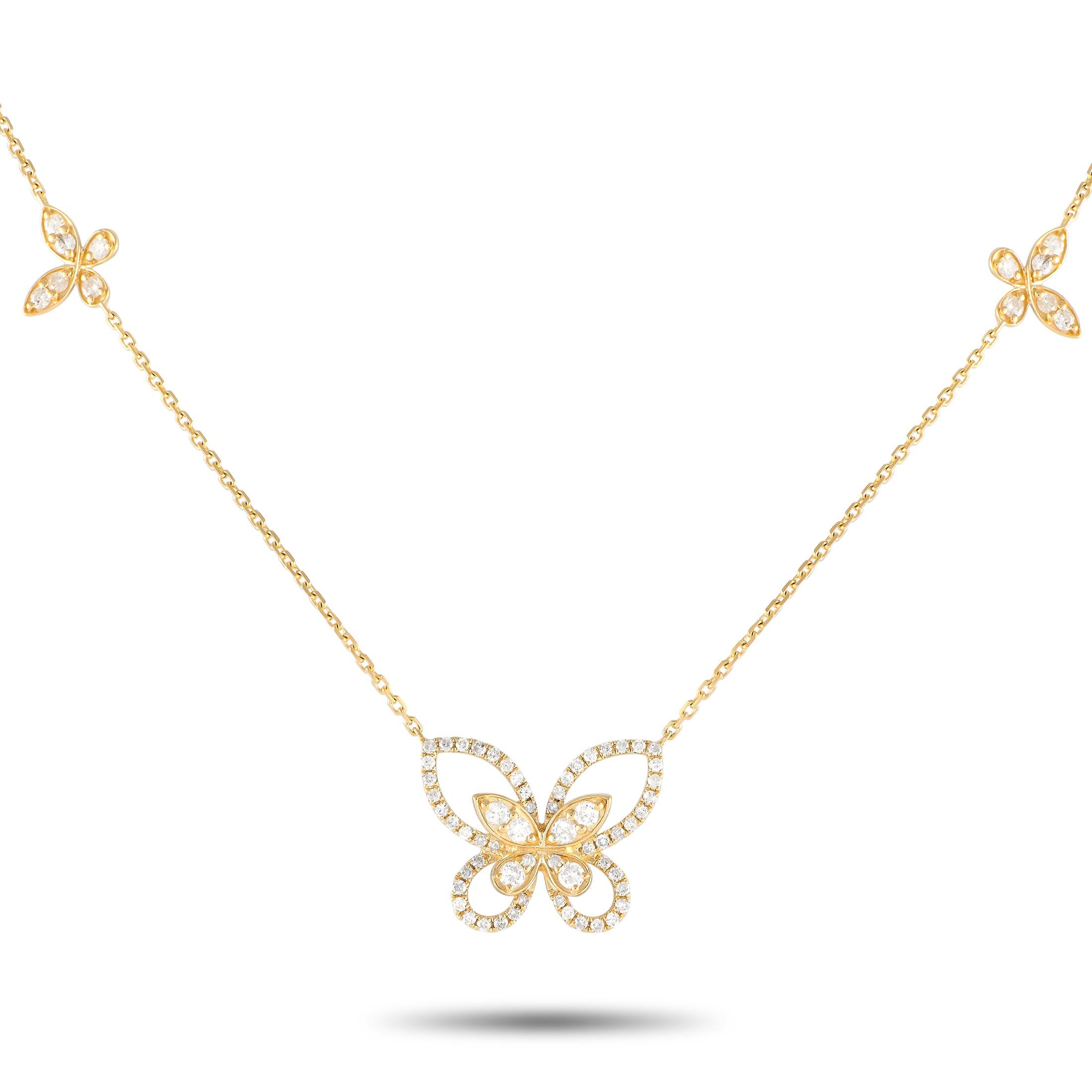 14K Gelbgold 1,0 Karat Diamant-Schmetterlingshalskette im Zustand „Neu“ in Southampton, PA
