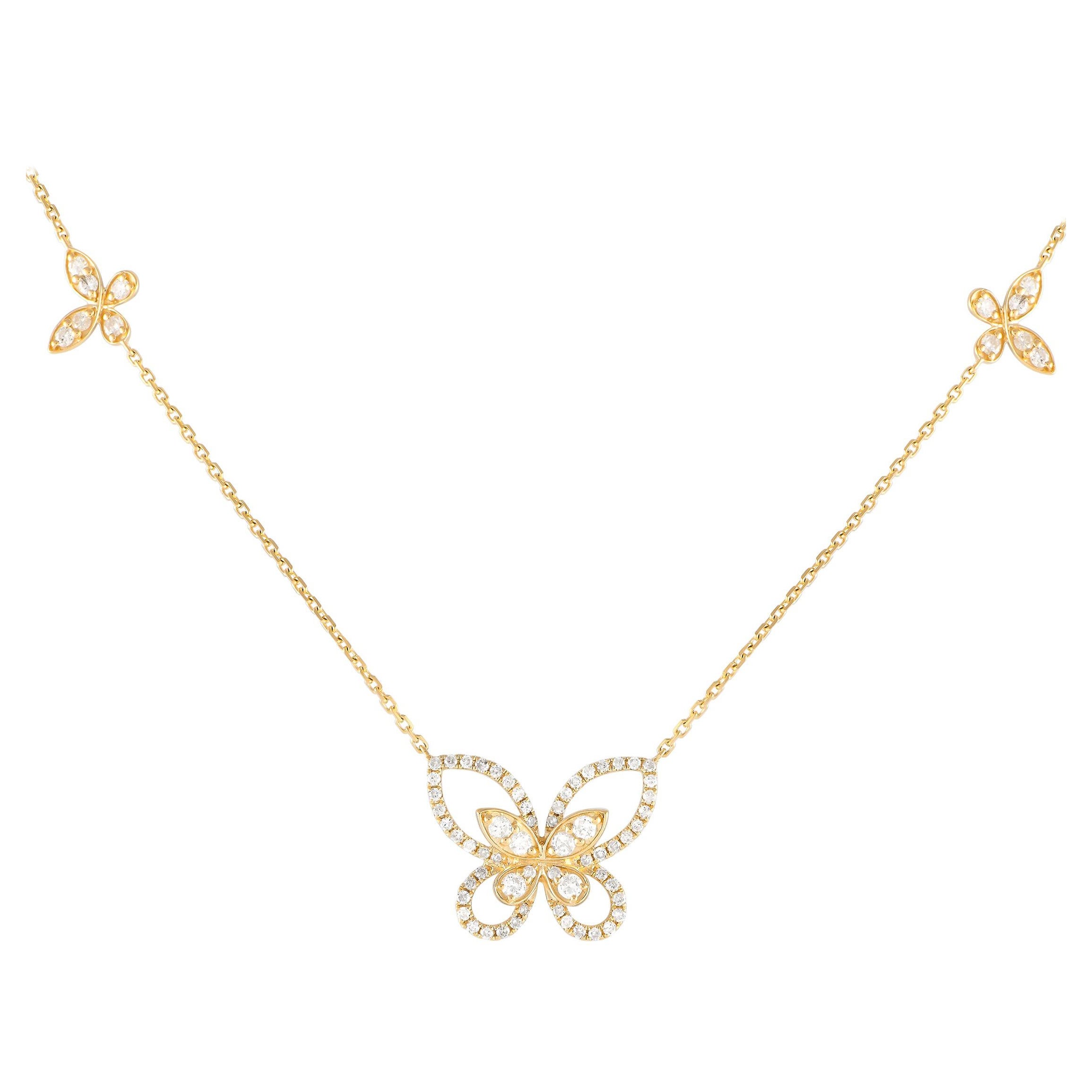 14K Gelbgold 1,0 Karat Diamant-Schmetterlingshalskette