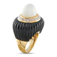 Anillo de oro amarillo de 14 quilates con 1,0 ct de diamantes, piedra lunar y ónice MF26-013026