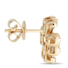 14K Yellow Gold 1.0ct Diamond Round and Baguette Flower Earrings