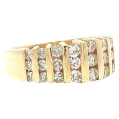 14k Yellow Gold 1.0ctw Channel Bar Set Diamond Vertical 3 Row Band Ring