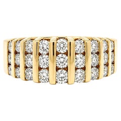 14k Yellow Gold 1.0ctw Channel Bar Set Diamond Vertical 3 Row Band Ring