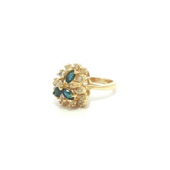 14k Yellow Gold 1.0ctw Marquise Sapphire & Round Diamond Cluster Spray Ring