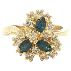 14k Yellow Gold 1.0ctw Marquise Sapphire & Round Diamond Cluster Spray Ring