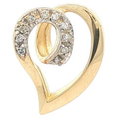 14k Yellow Gold .10ctw Pave Diamond Petite Swirl Open Heart Slide Pendant