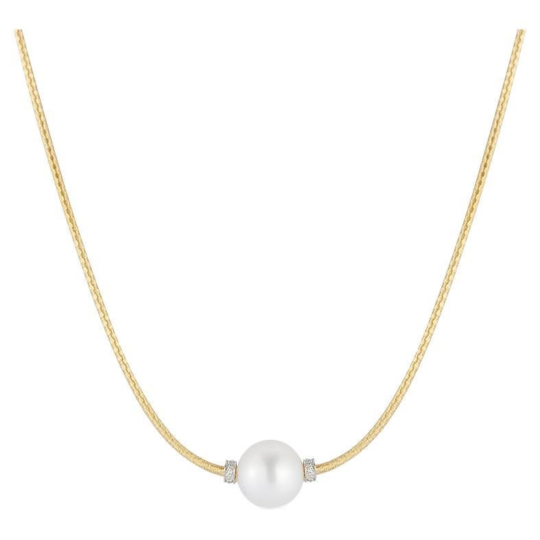 14K Yellow Gold Fresh-Water Pearl Mesh Necklace For Sale