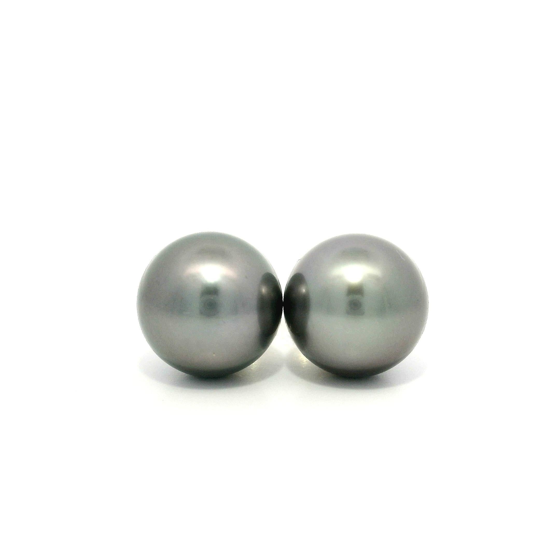 14k Yellow Gold 10mm Gray Tahitian Pearl Elegant Stud Earrings