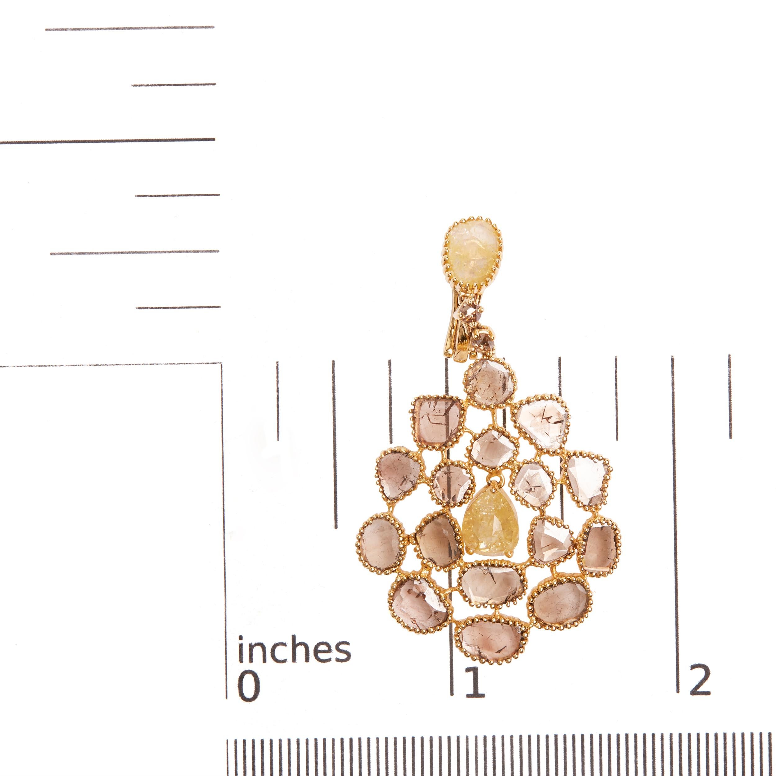 14K Yellow Gold 11 1/5 Carat Sliced Diamond Chandelier Style Dangle Earring In New Condition For Sale In New York, NY