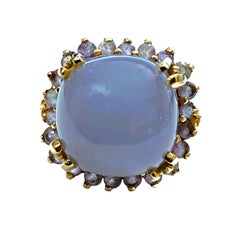 14k Yellow Gold 11 Carat Purple Chalcedony & .66 Carat Tanzanite Cabochon Ring