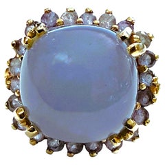 14k Yellow Gold 11 Carat Purple Chalcedony & .66 Carat Tanzanite Cabochon Ring