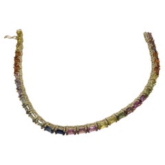 14k Yellow Gold 11 Carat Total Natural Sapphire Rainbow Colors Tennis Bracelet
