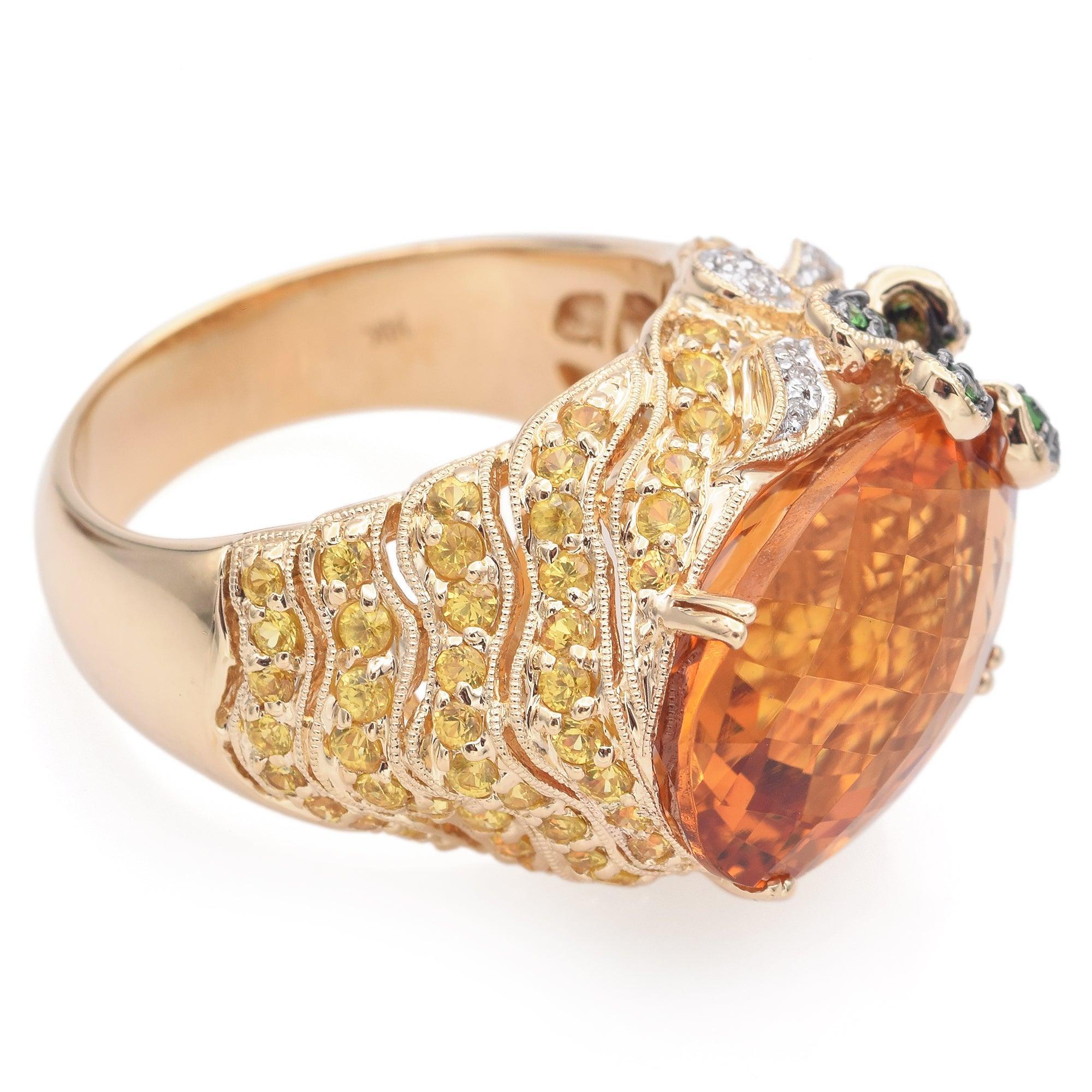 Bague ovale en or jaune 14 carats citrine, topaze, grenat et diamant Bon état - En vente à New York, NY