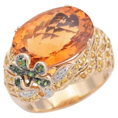 Anello ovale in oro giallo 14K con Citrino, Topazio, Granato e Diamante da 11 carati