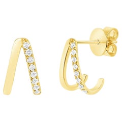 14K Yellow Gold 11 mm Height 0.15CT Diamonds Stud Earrings