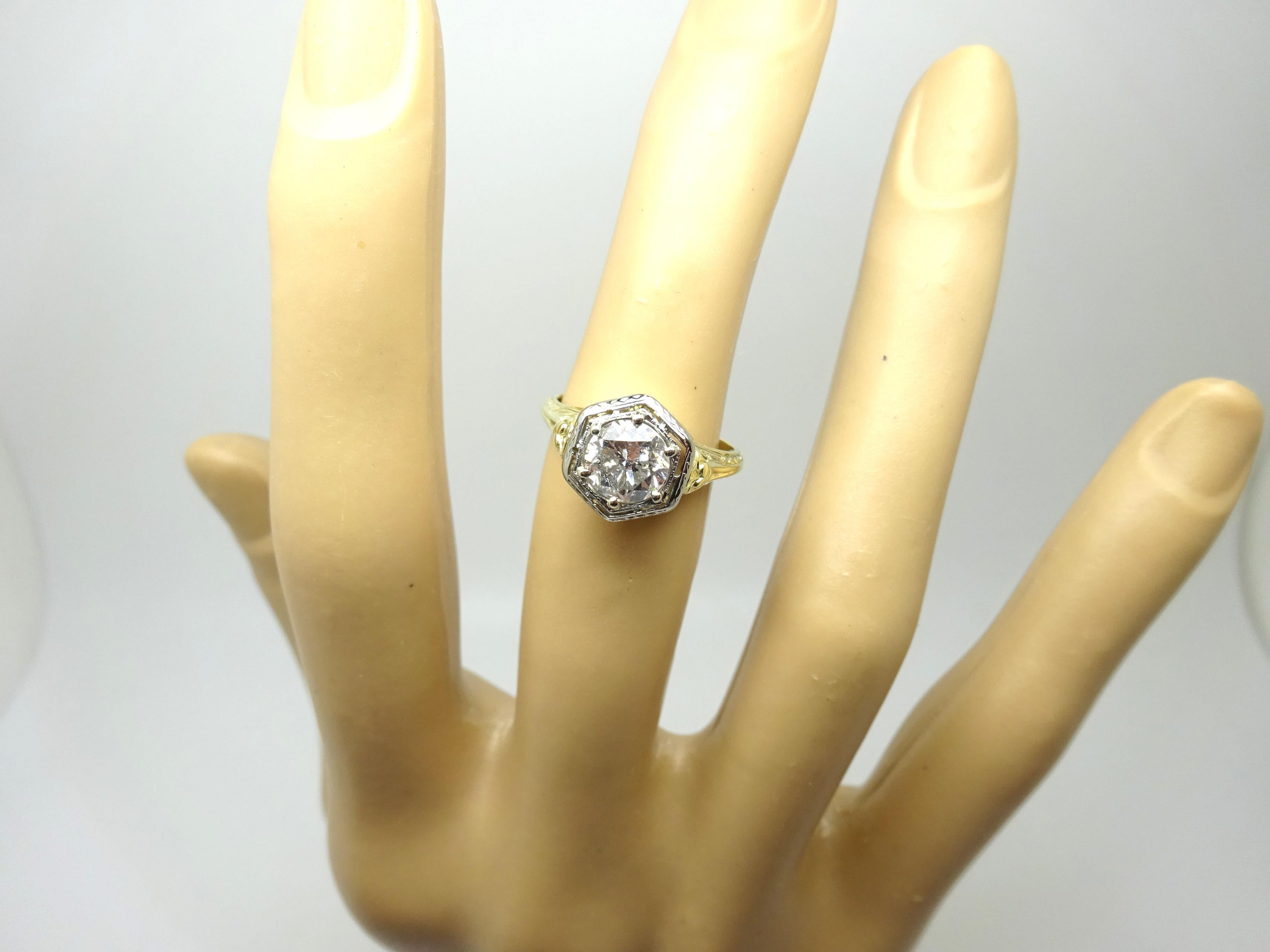 Women's 14k Yellow Gold 1.10 Carat Genuine Natural Diamond Filigree Ring '#J3673' For Sale