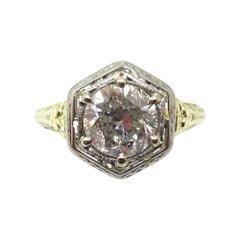 Bague filigrane en or jaune 14 carats avec diamant naturel véritable de 1,10 carat '#J3673'