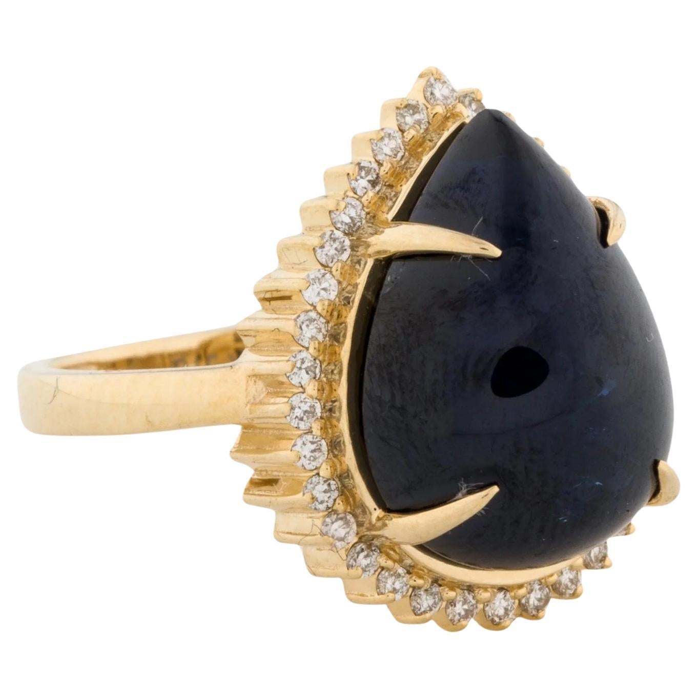 14K Yellow Gold 11.05ct Sapphire & Diamond Cocktail Ring, Size 6.5
