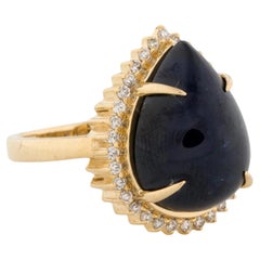 14K Yellow Gold 11.05ct Sapphire & Diamond Cocktail Ring, Size 6.5