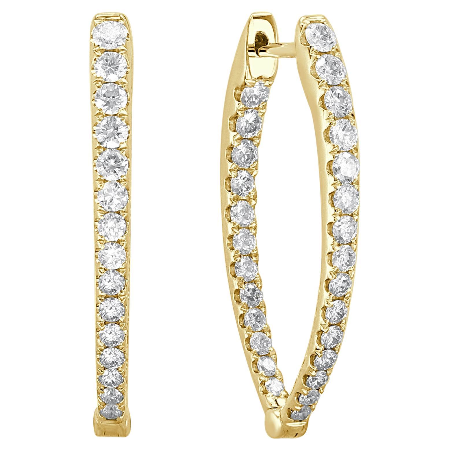 14K Yellow Gold 1.10ct Diamond Inside Out Oval Hoop Earrings for Her