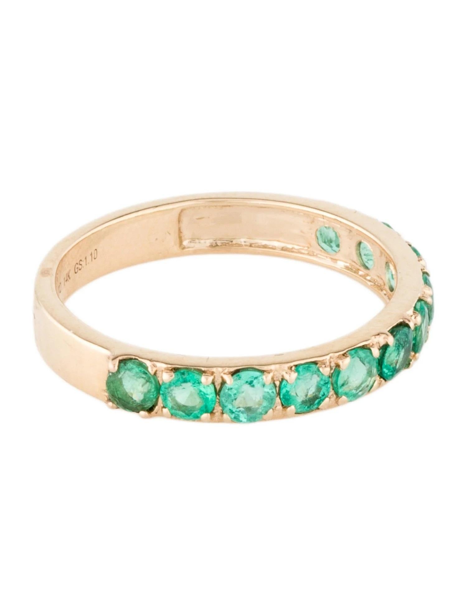 14K Yellow Gold 1.10ctw Round Emerald Band Ring Size 7, Round Modified Brilliant