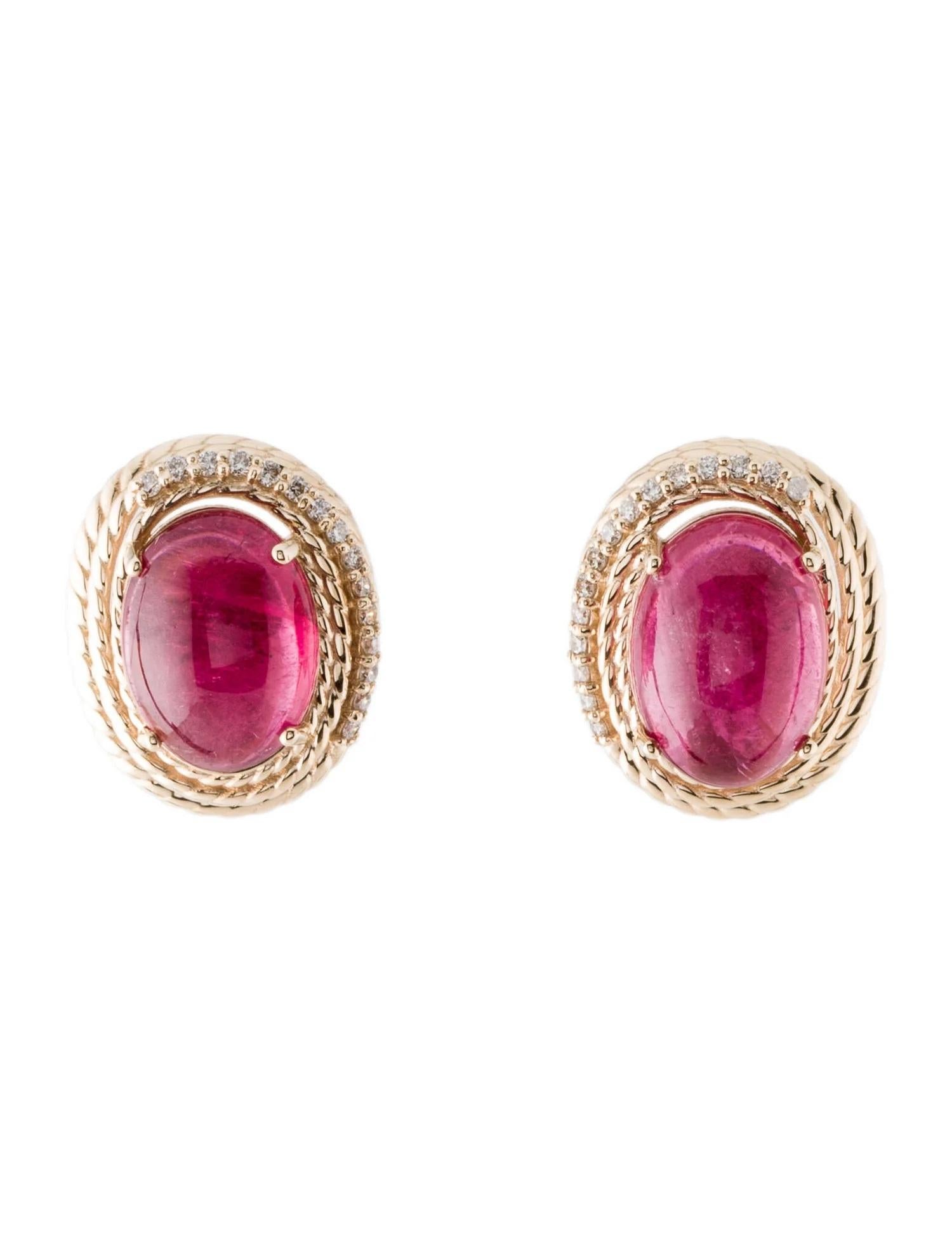 Taille ovale Clous d'oreilles en or jaune 14 carats, tourmaline 11,12 carats et diamants 0,25 carat en vente