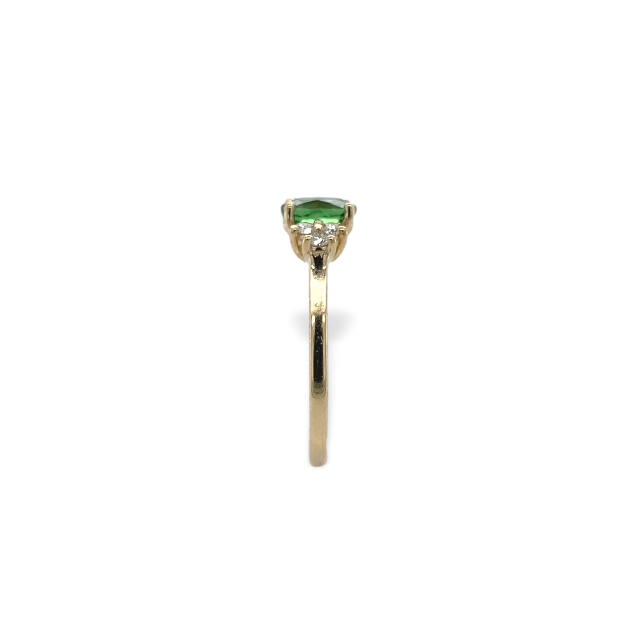 14K Yellow Gold 1.11ct Tsavorite Green Garnet and .14ct Diamond Ring size 6.75 In New Condition For Sale In Big Bend, WI