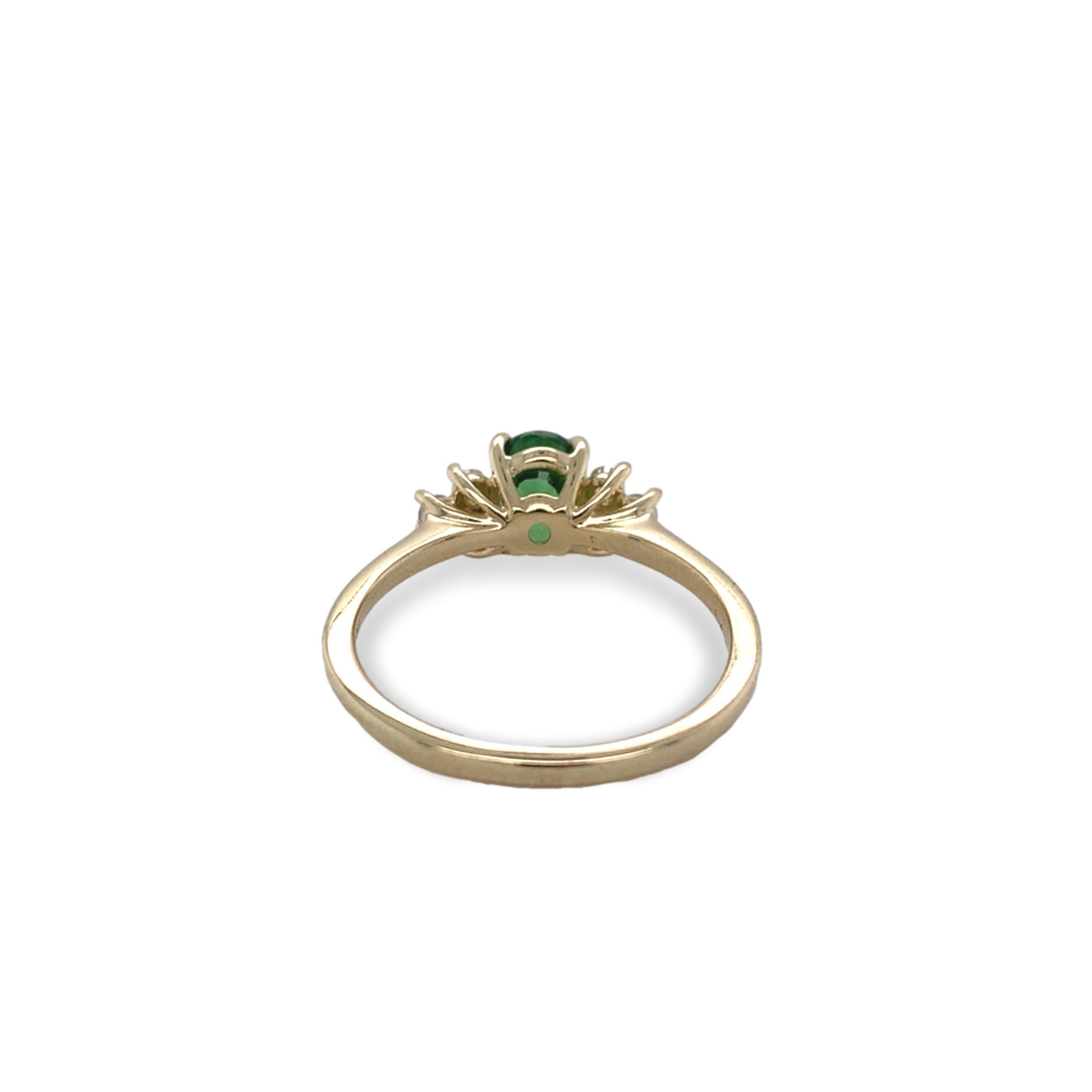 Women's 14K Yellow Gold 1.11ct Tsavorite Green Garnet and .14ct Diamond Ring size 6.75 For Sale