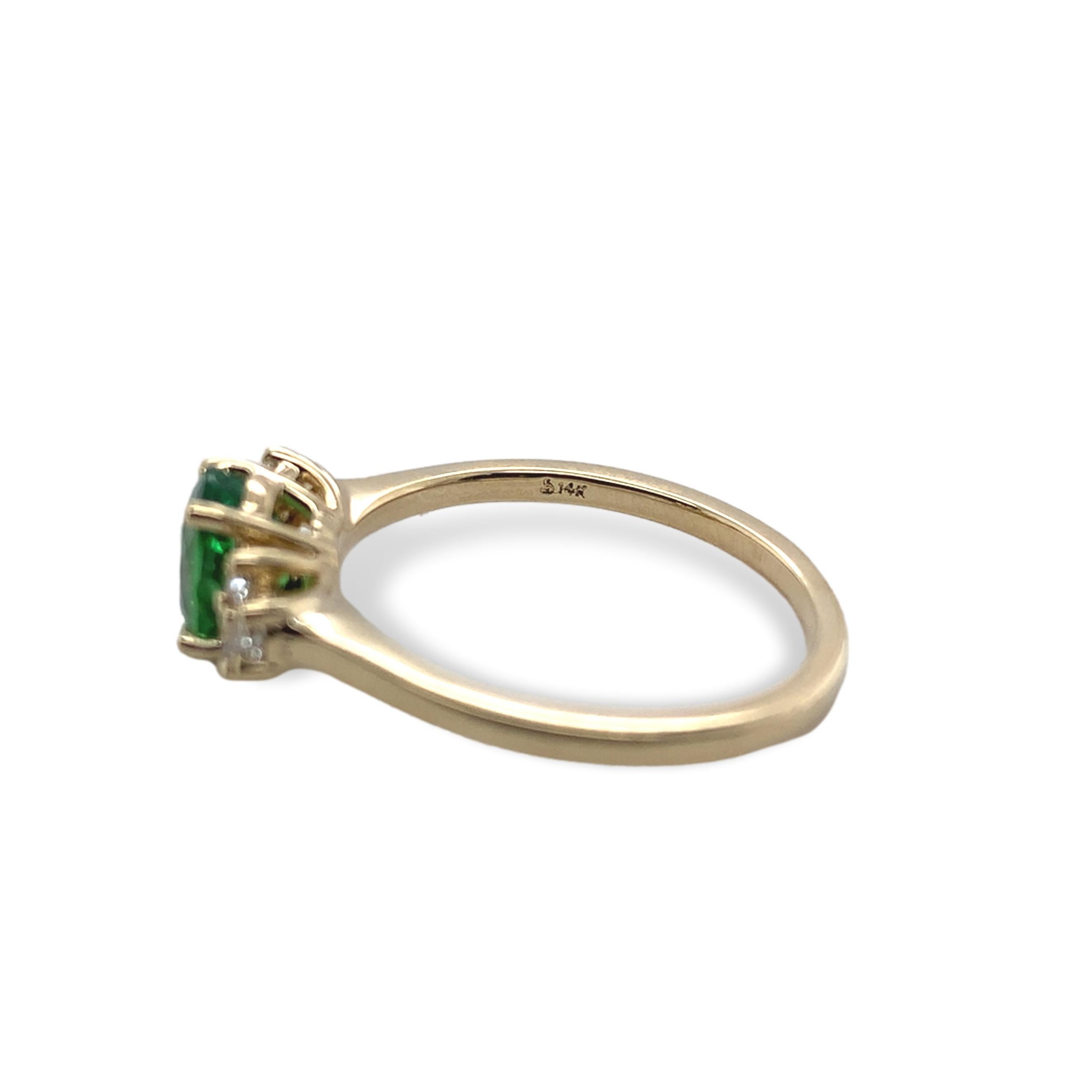 14K Yellow Gold 1.11ct Tsavorite Green Garnet and .14ct Diamond Ring size 6.75 For Sale 3