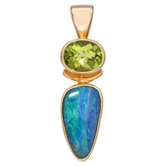 14k Yellow Gold 1.13ct Peridot and Boulder Opal Pendant