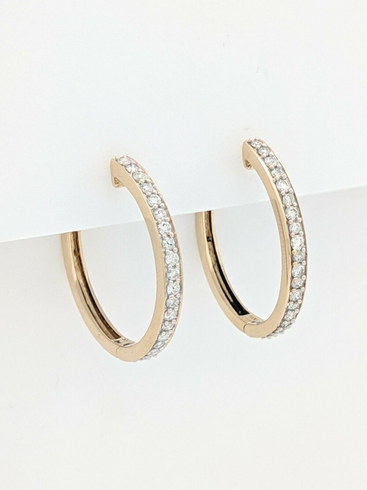 Women's 14 Karat Yellow Gold 1.14 Carat Diamond Hoop Earrings
