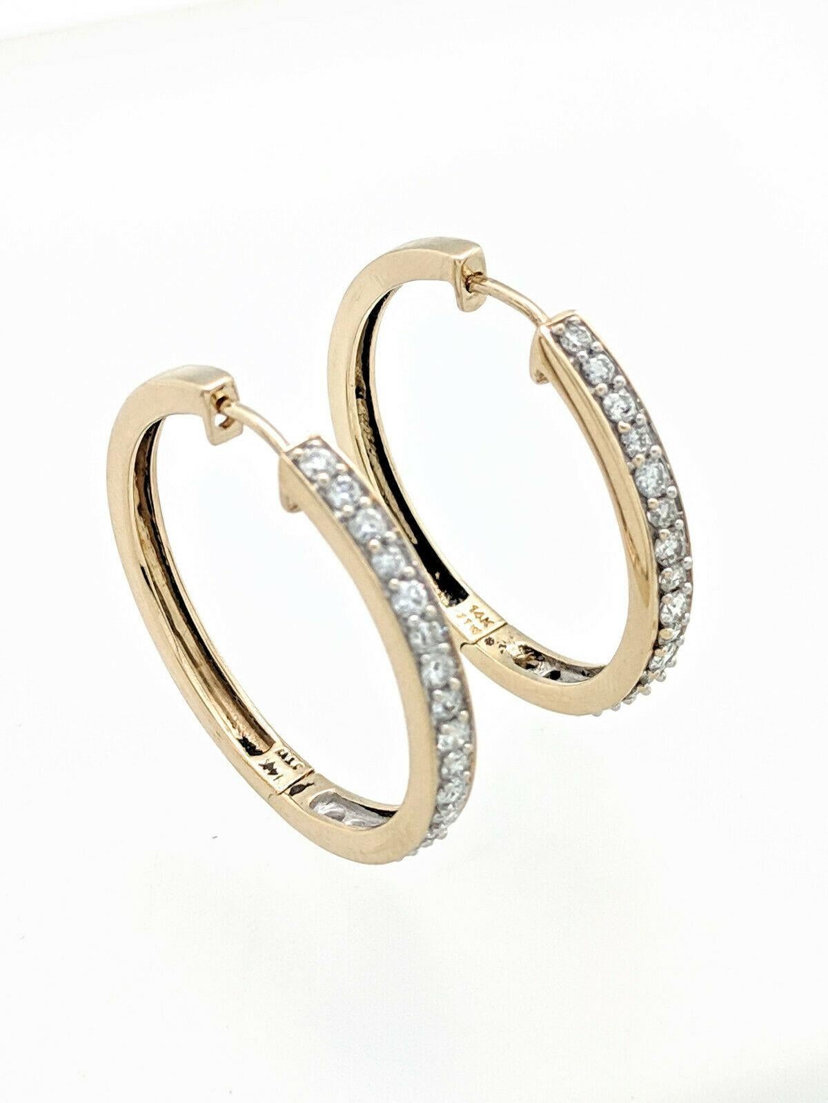 14 Karat Yellow Gold 1.14 Carat Diamond Hoop Earrings 5