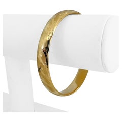 14k Yellow Gold 11.4g Ladies Satin Finish Etched 11mm Bangle Bracelet 7.5"