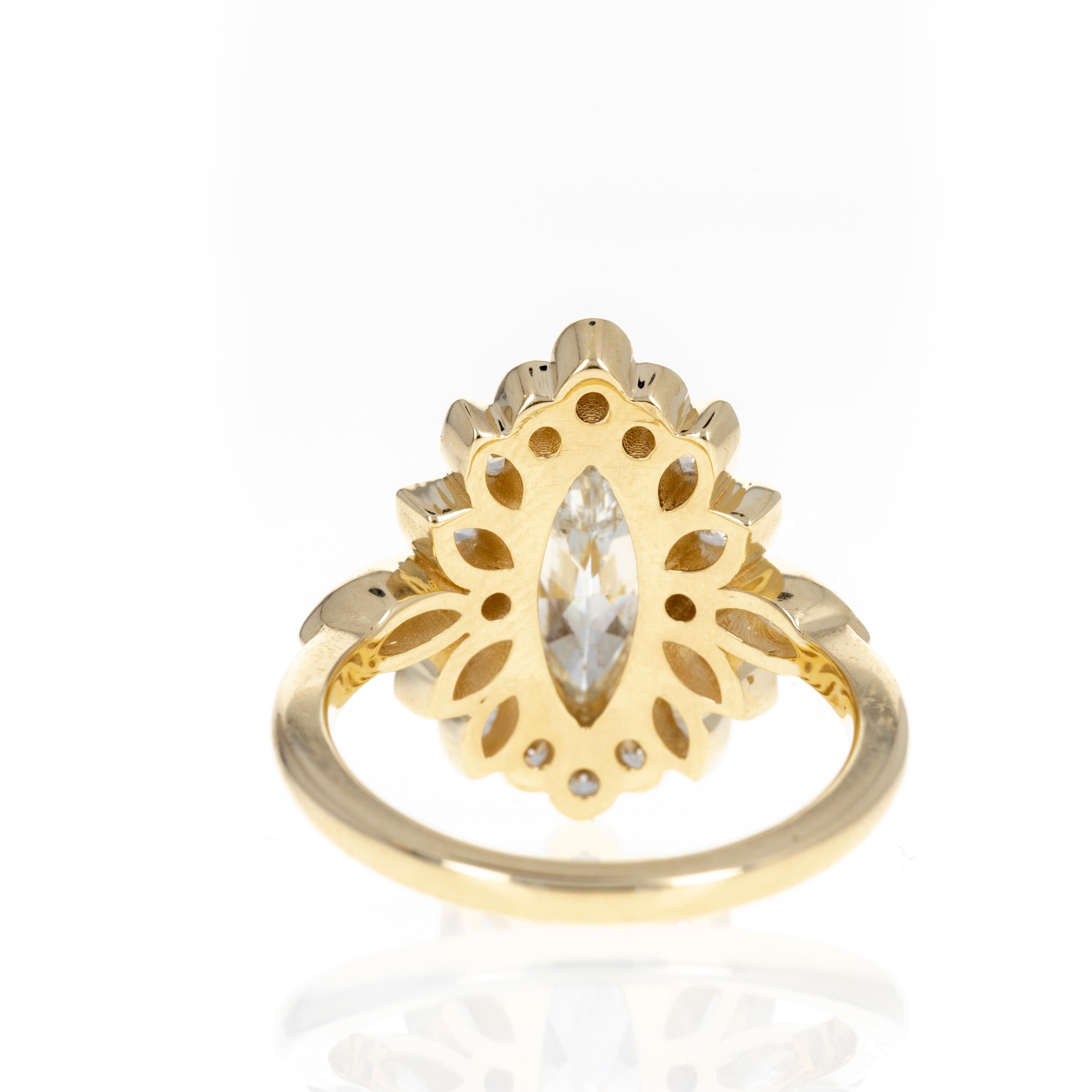 Bague grappe en or jaune 14 carats sertie d'un diamant marquise de 1,15 carat Neuf - En vente à Cape May, NJ