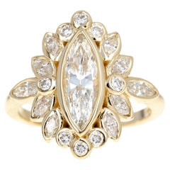 14K Yellow Gold 1.15 Carat Marquise Diamond Bezel Cluster Ring
