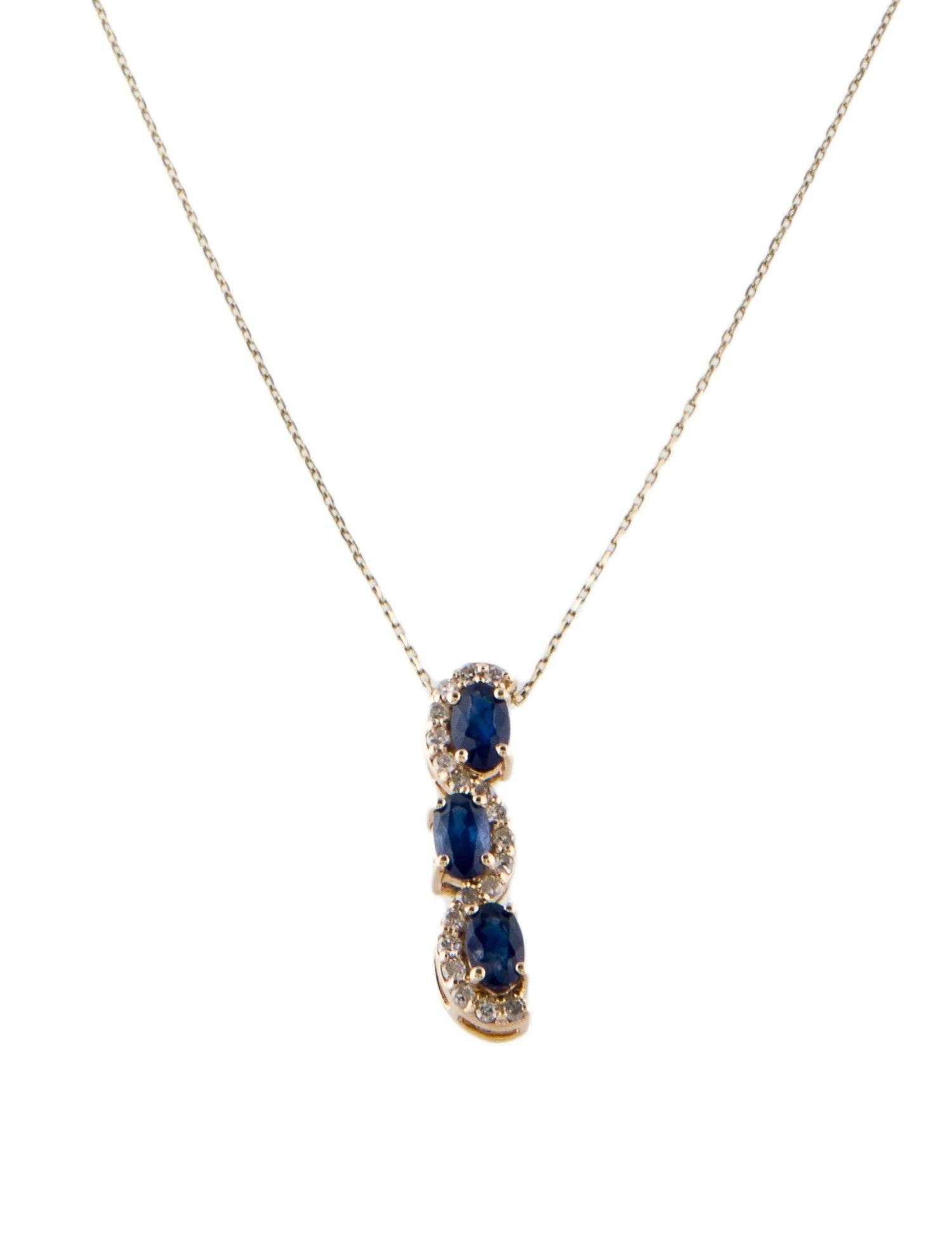 Oval Cut 14K Yellow Gold 1.15ct Oval Sapphire & 0.18ct Diamond Pendant Necklace For Sale