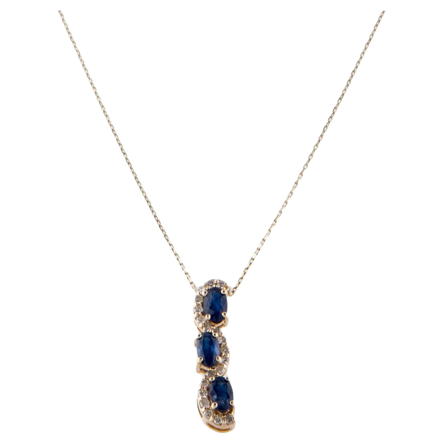 14K Yellow Gold 1.15ct Oval Sapphire & 0.18ct Diamond Pendant Necklace