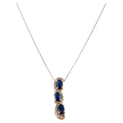 14K Yellow Gold 1.15ct Oval Sapphire & 0.18ct Diamond Pendant Necklace