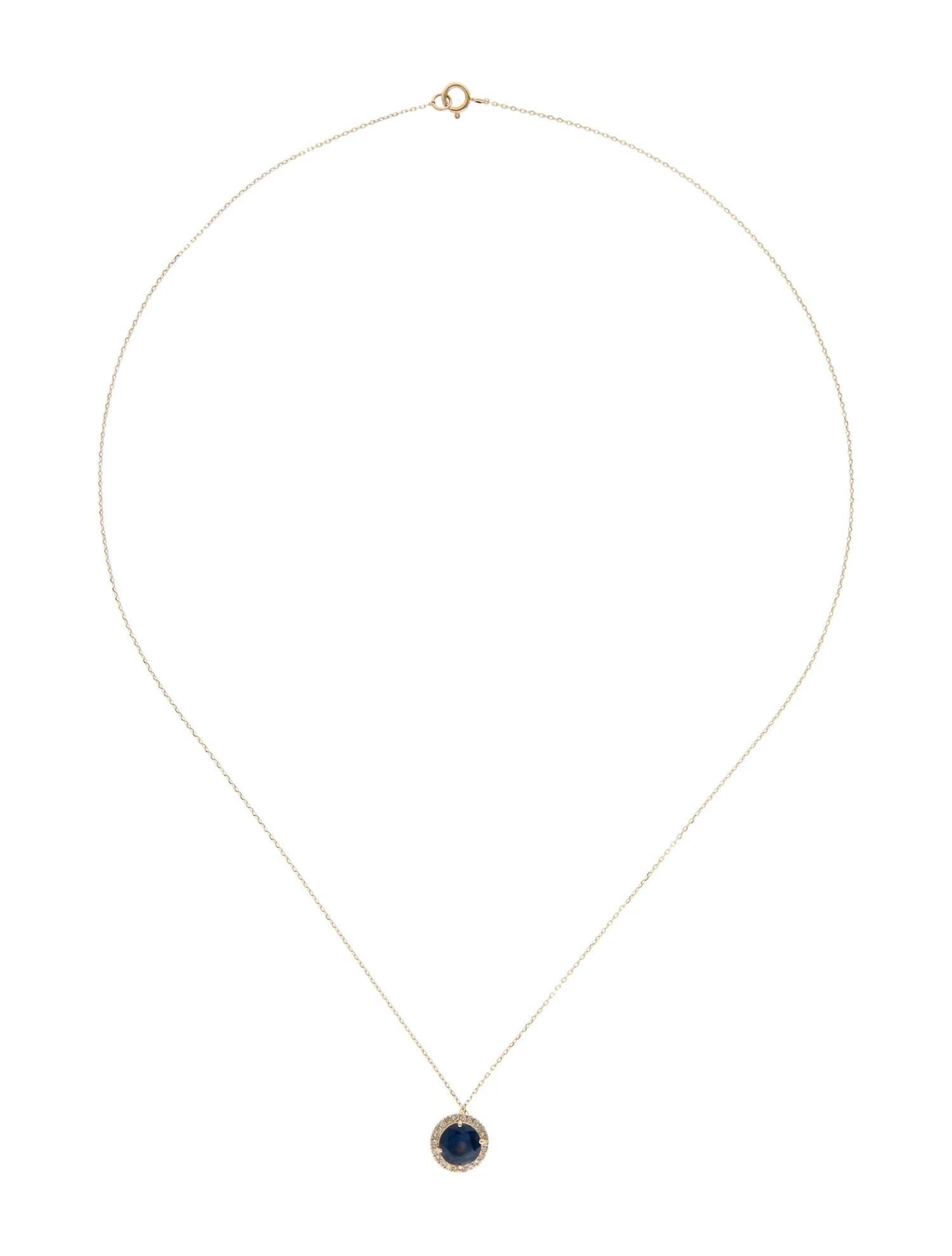 Artist 14K Yellow Gold 1.15ct Round Brilliant Sapphire & 0.12ct Diamond Pendant Necklac