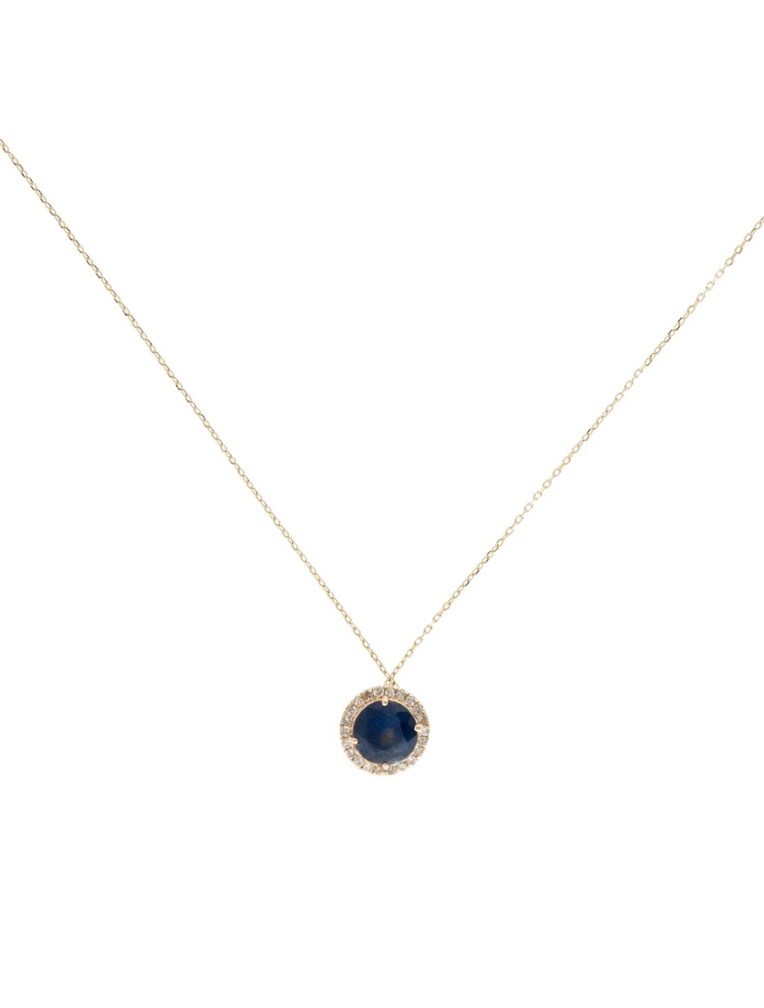 Round Cut 14K Yellow Gold 1.15ct Round Brilliant Sapphire & 0.12ct Diamond Pendant Necklac