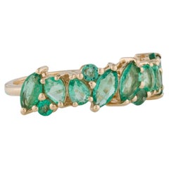 14K Yellow Gold 1.15ctw Emerald Band Ring, Size 6.75, Pear Modified Brilliant Em