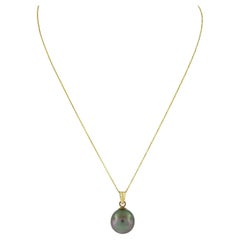 Ciondolo solitario di perla grigia di Tahiti da 11,5 mm in oro giallo 14K Collana con catena da 18 pollici