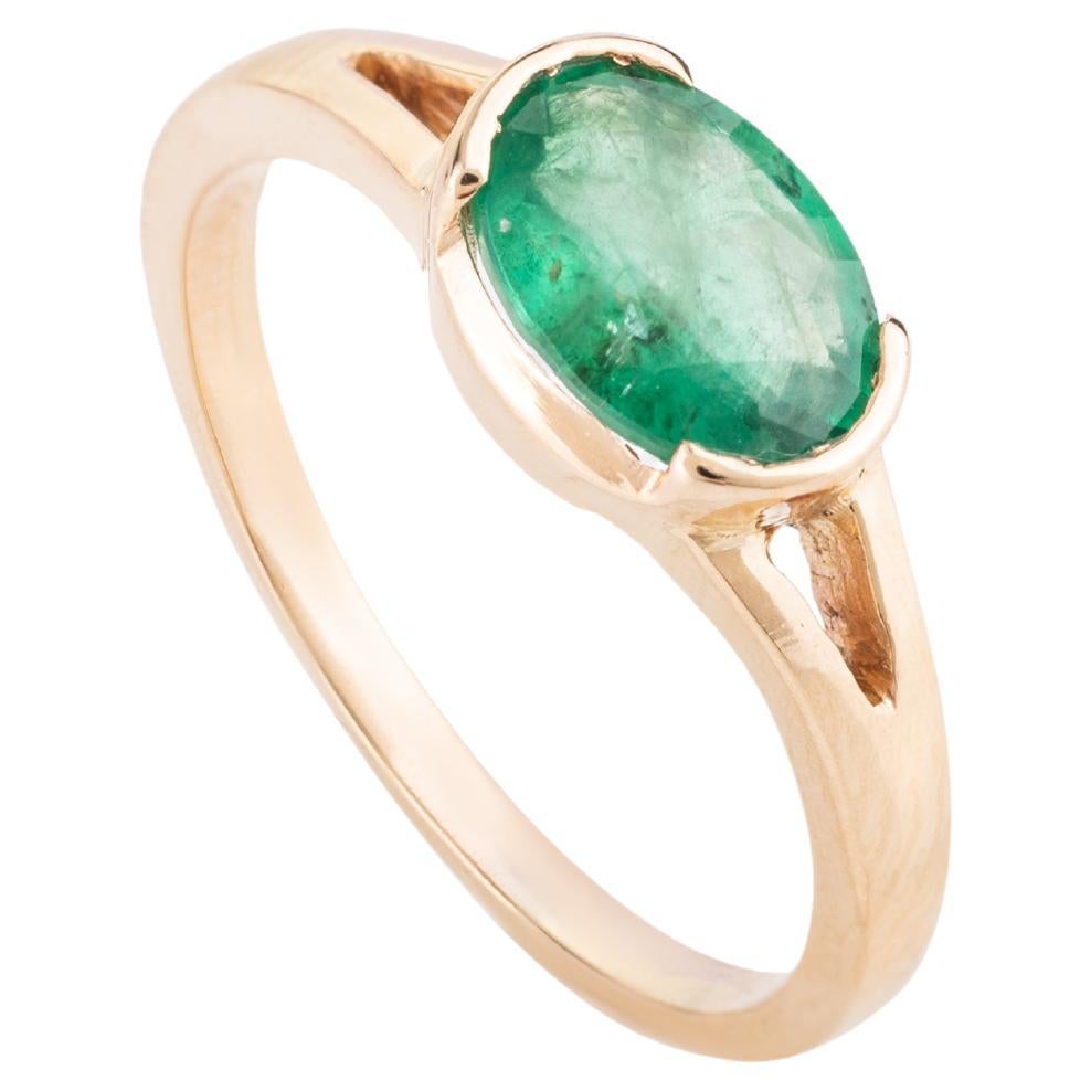 For Sale:  14k Yellow Gold 1.16 Carat Oval Emerald Single Stone East to West Ring