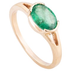 14k Yellow Gold 1.16 Carat Oval Emerald Single Stone East to West Ring